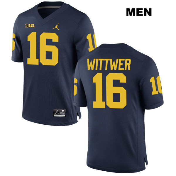 Men's NCAA Michigan Wolverines Max Wittwer #16 Navy Jordan Brand Authentic Stitched Football College Jersey ZO25X53UA